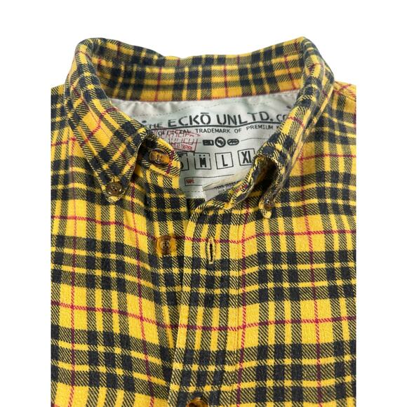 Ecko Unltd Plaid Yellow Flannel Cotton Mens Button Down Shirt Long Sleeve Sz XXL - Picture 3 of 7